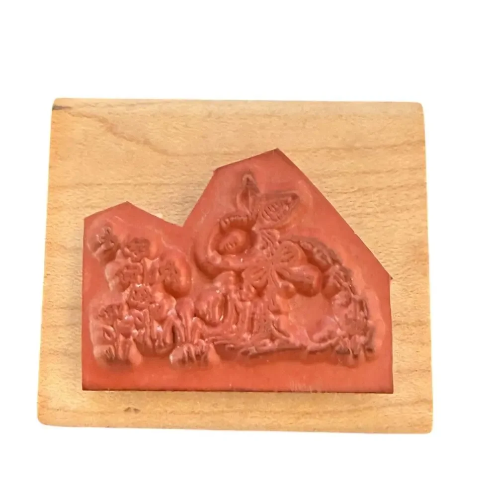Stampin' Up! 1998 Easter Bunny Rabbit With Flowers Rubber Stamp